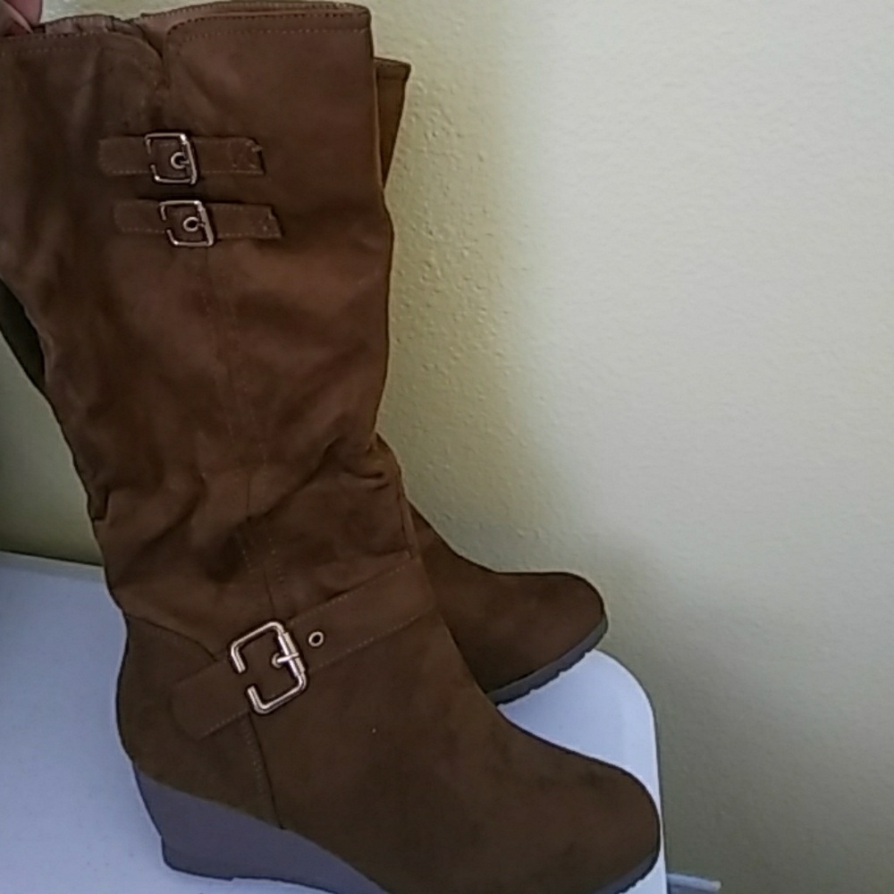 Suede knee length boots